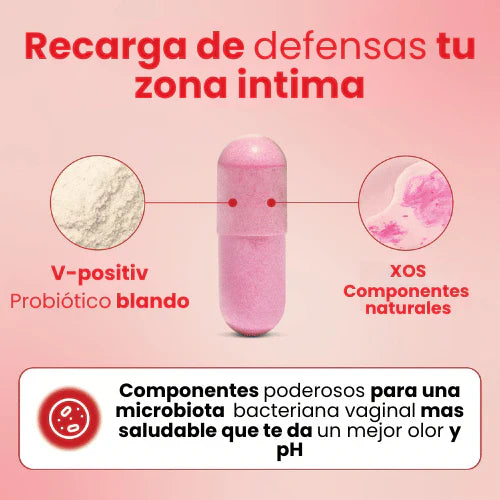 Cápsulas probióticas vaginales™️Formulado con V-Positiv Probiotic Blend™ 5 mil millones de UFC para un olor y pH vaginal saludables