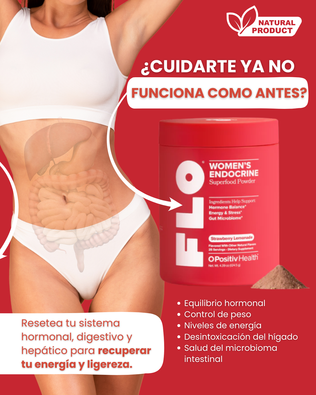 Superalimento endocrino en polvo para mujeres