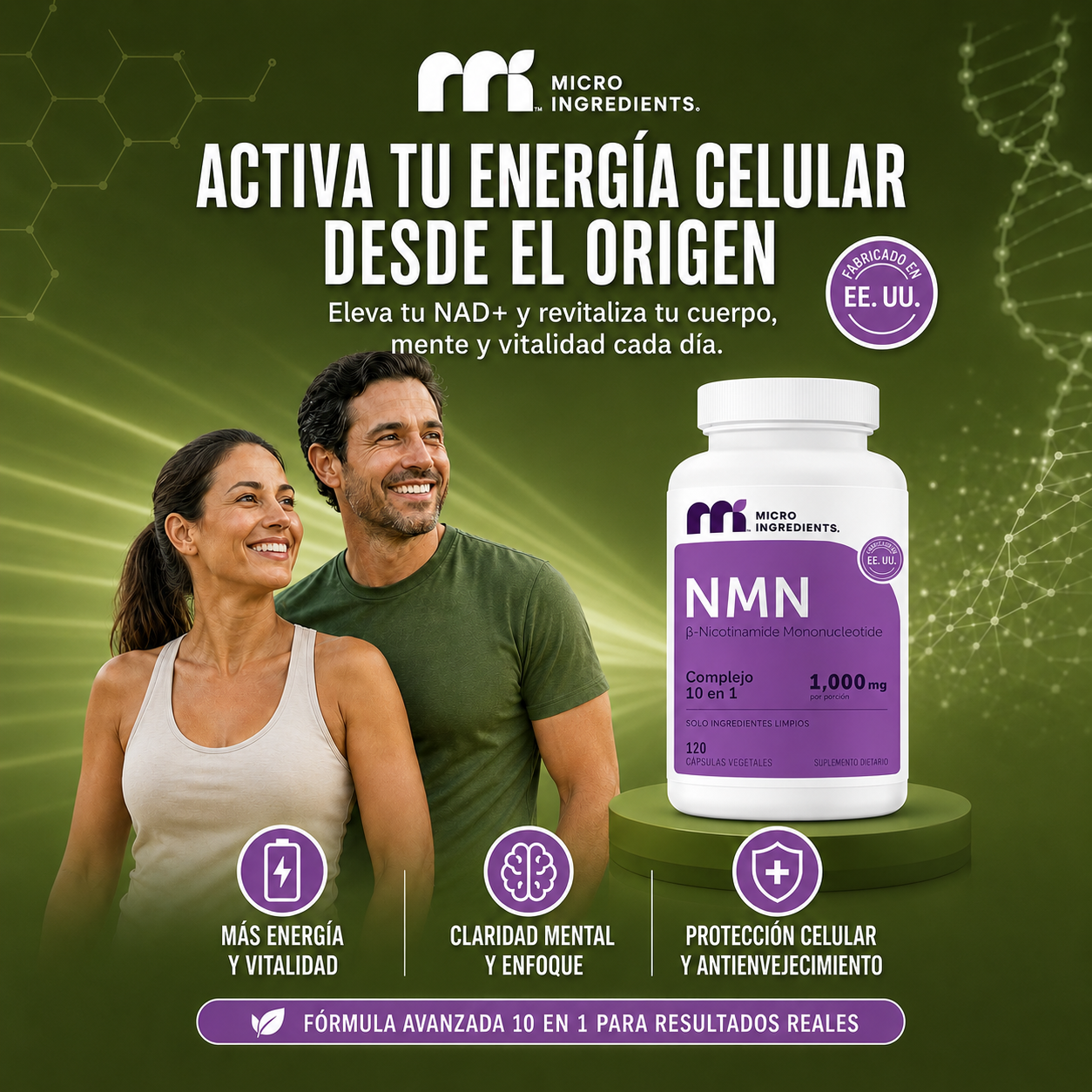 Micro Ingredients NMN Complejo 1000mg | Máxima Energía Celular y Vitalidad