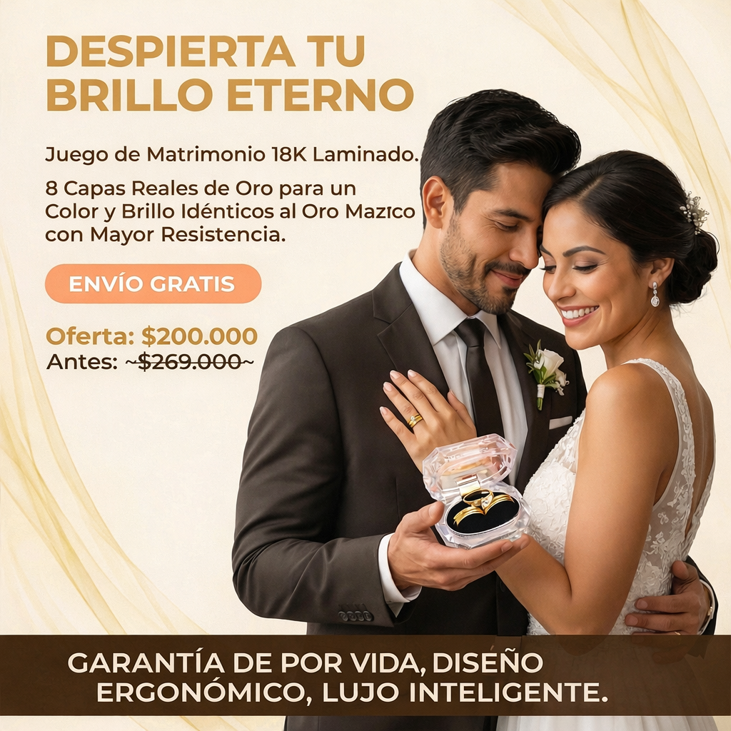 SET Argollas de Matrimonio en Oro Laminado 18k + Obsequio de Anillo de Compromiso + Caja de Lujo