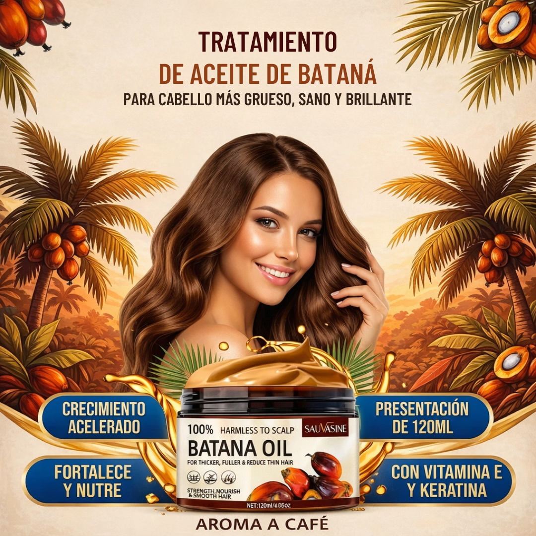 Tratamiento de Aceite de Bataná | Cabello largo, fuerte y brillante | Con vitamina E y Keratina.