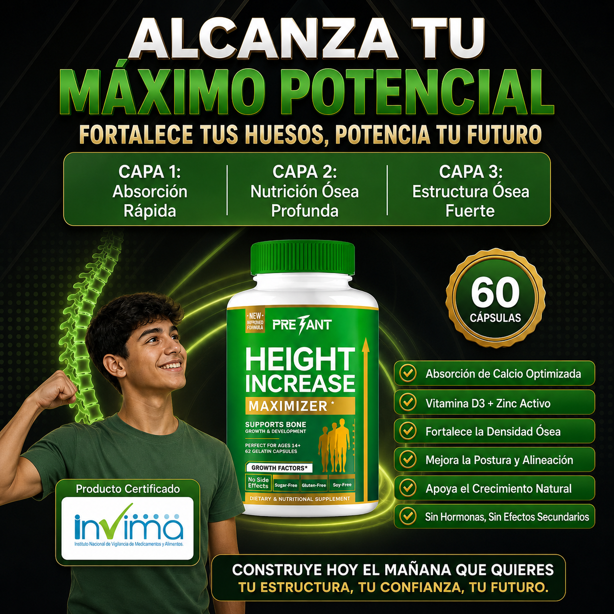 Cápsulas de Crecimiento Natural | Maximizador Óseo Avanzado