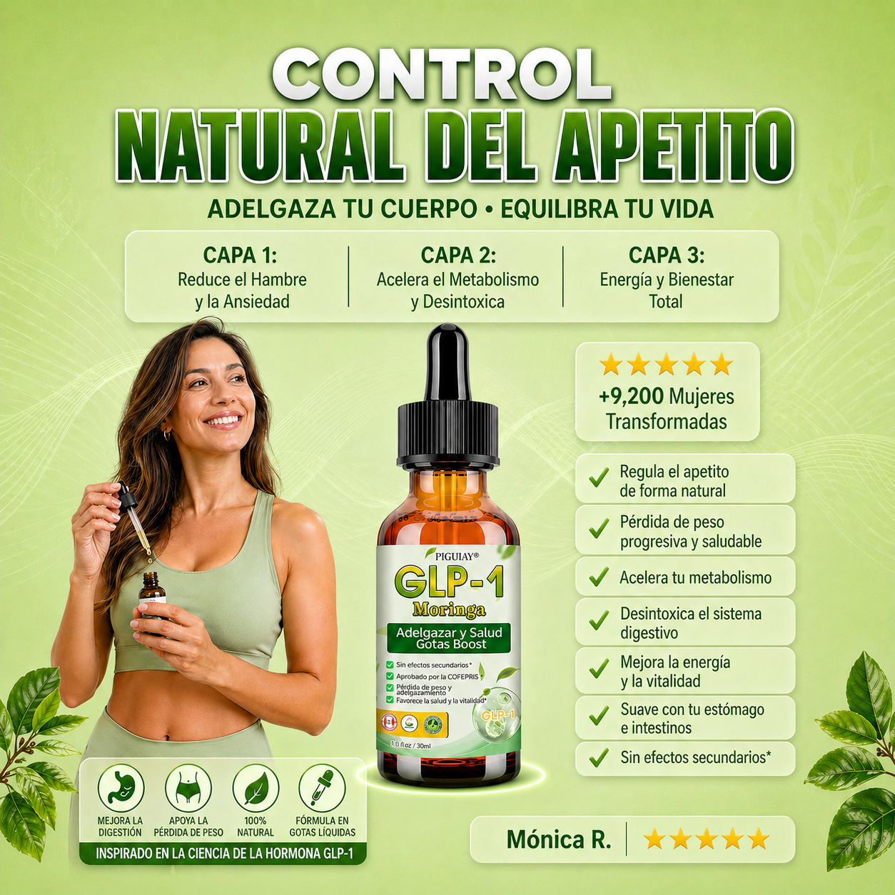 Gotas para bajar de peso | GLP-1 Moringa | Control Natural del Apetito
