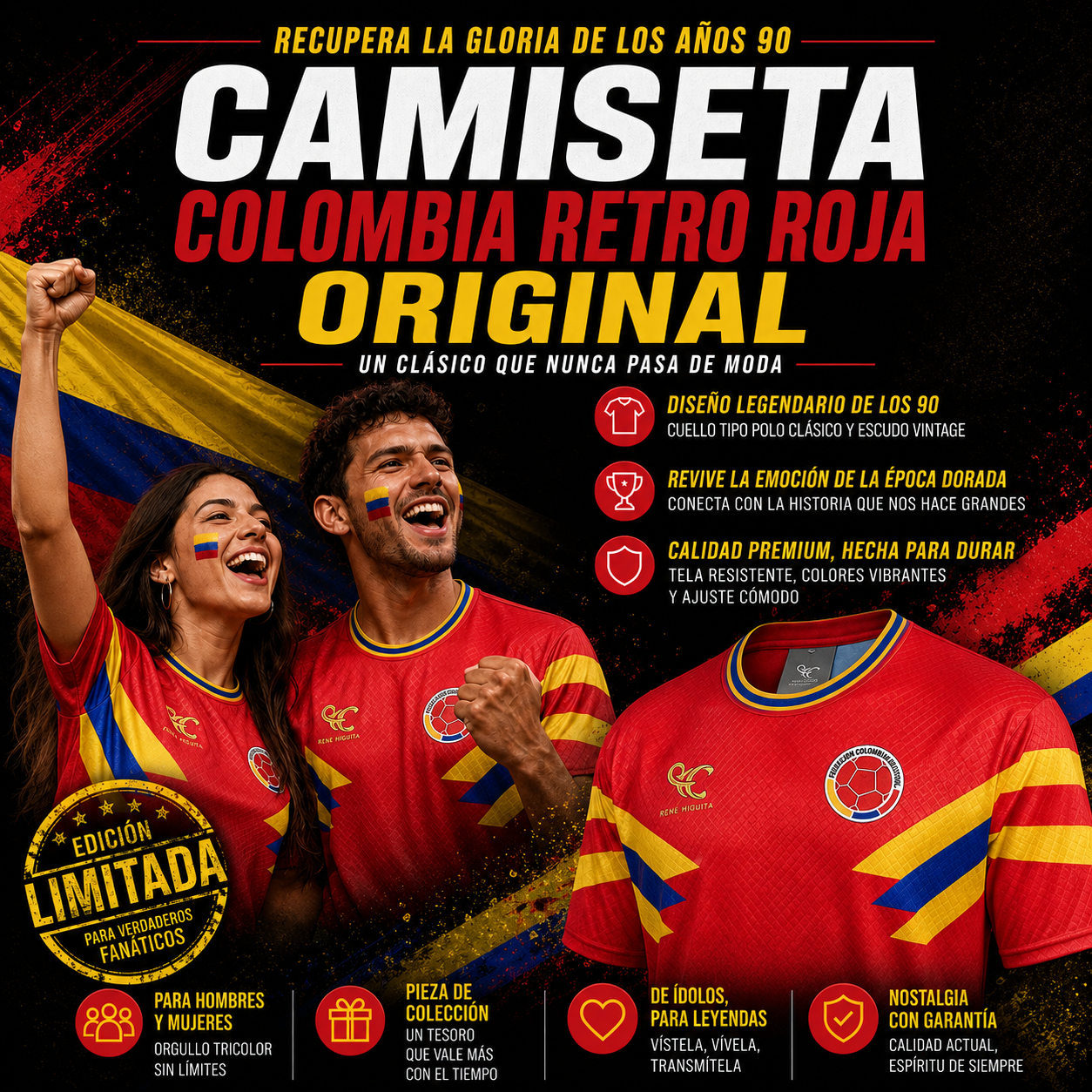Leyenda Eterna | Camiseta Colombia Retro Roja Original