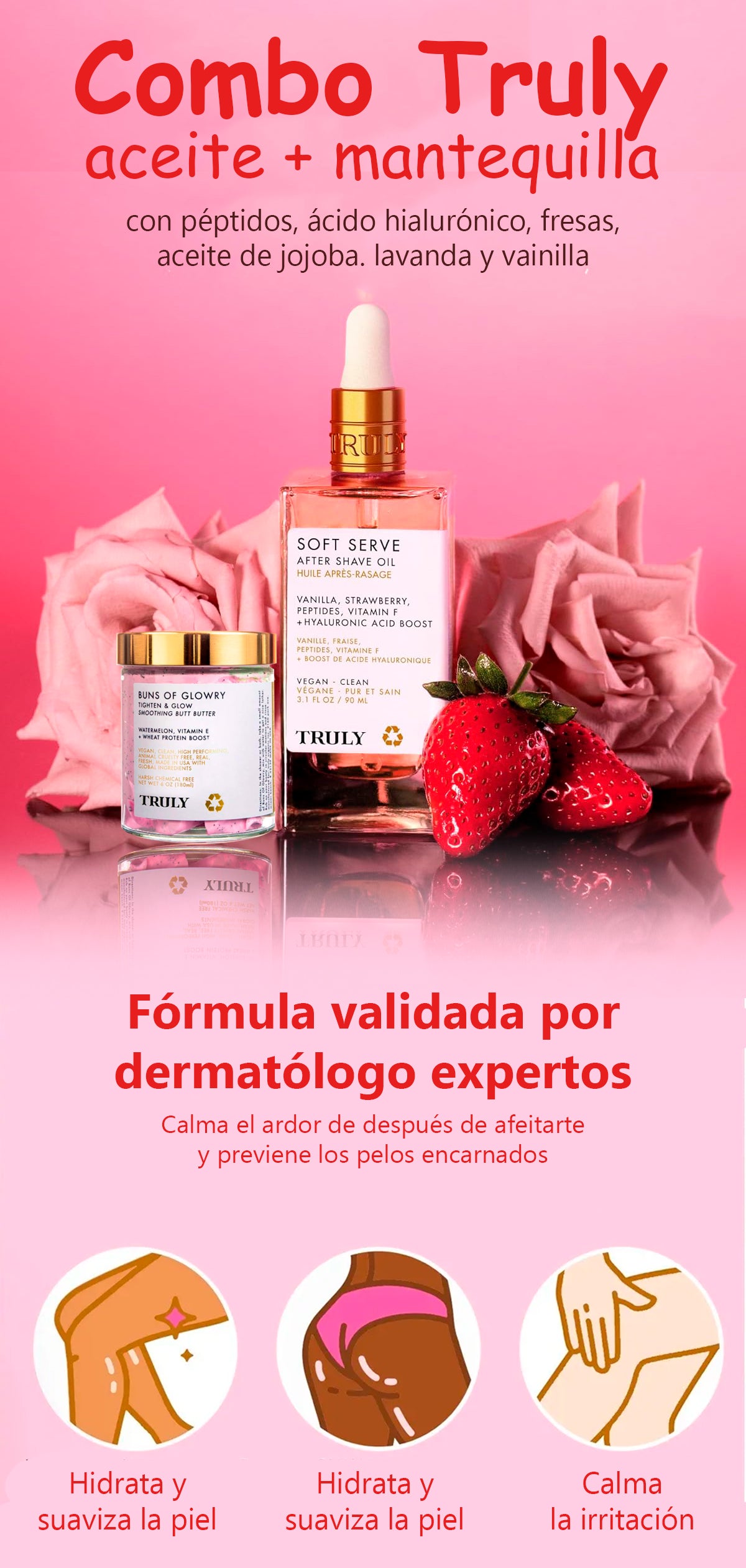 Combo Truly Aceite + mantequilla Corporal para depilar y humectar la piel