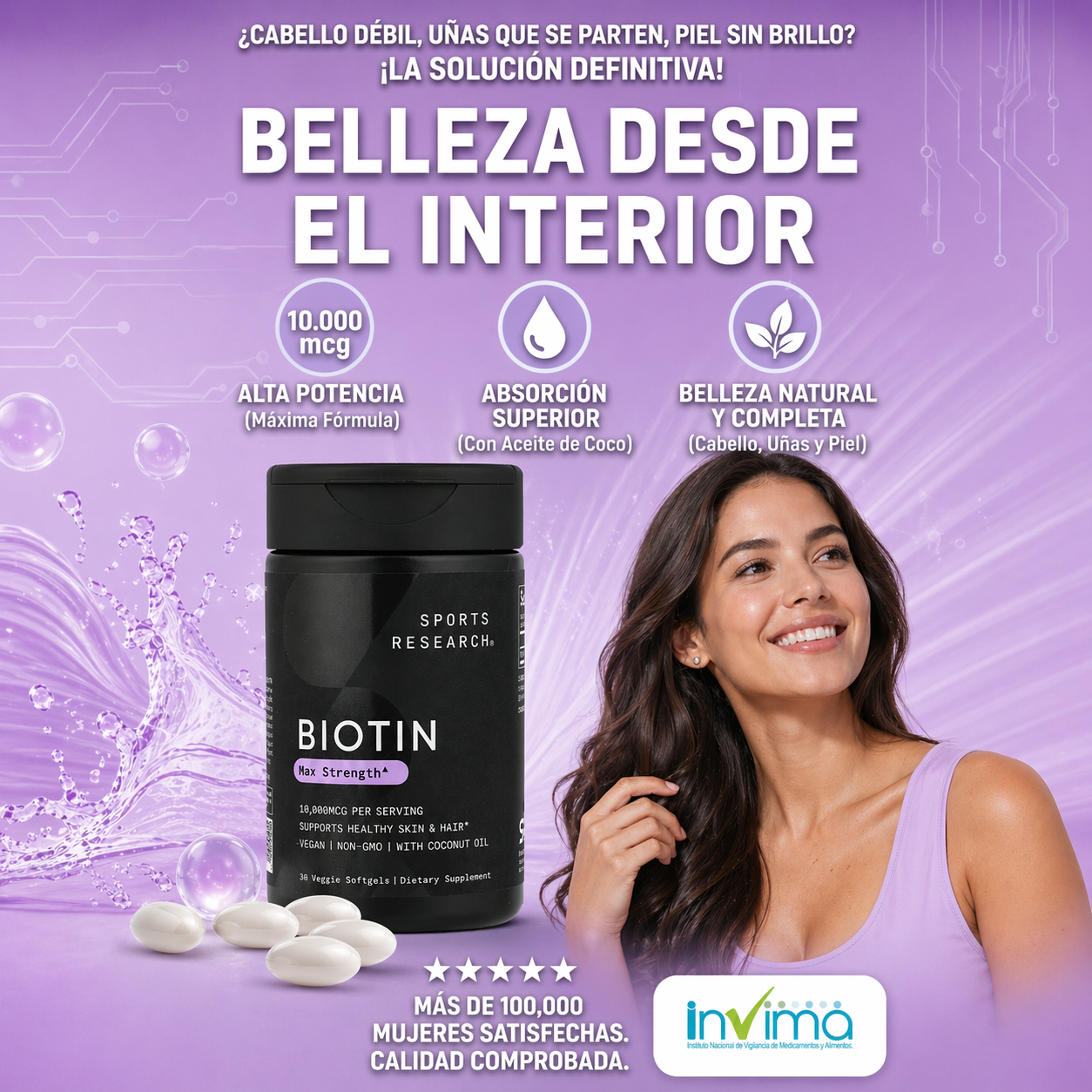 Biotina Max Strength | Cabello y Piel Radiante.